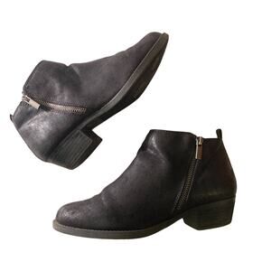 Carlos Santana 7.5 Brie Black Suede Ankle Boots Booties Block Heel Zip Boho